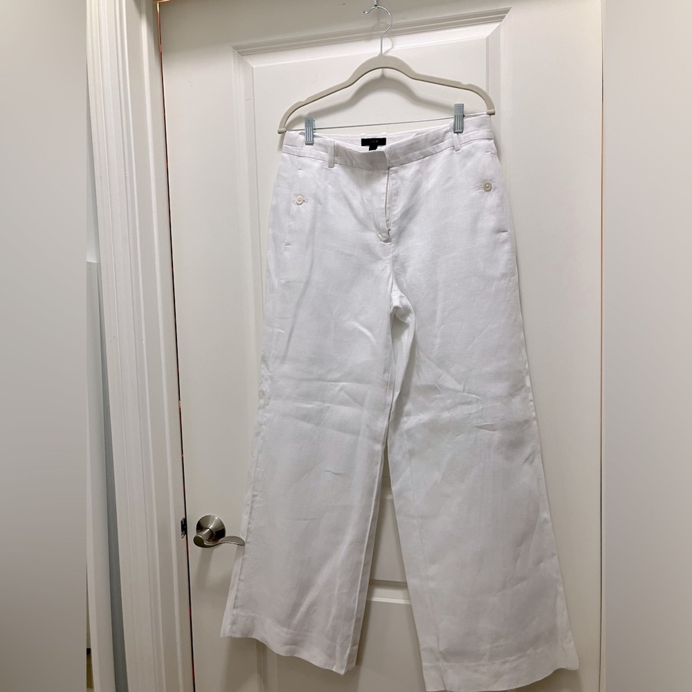 JCrew white wide leg lined linen pants size 6